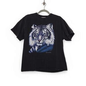 Vintage American Thunder Tiger White Black Distressed Boxy Worn Nature Animal